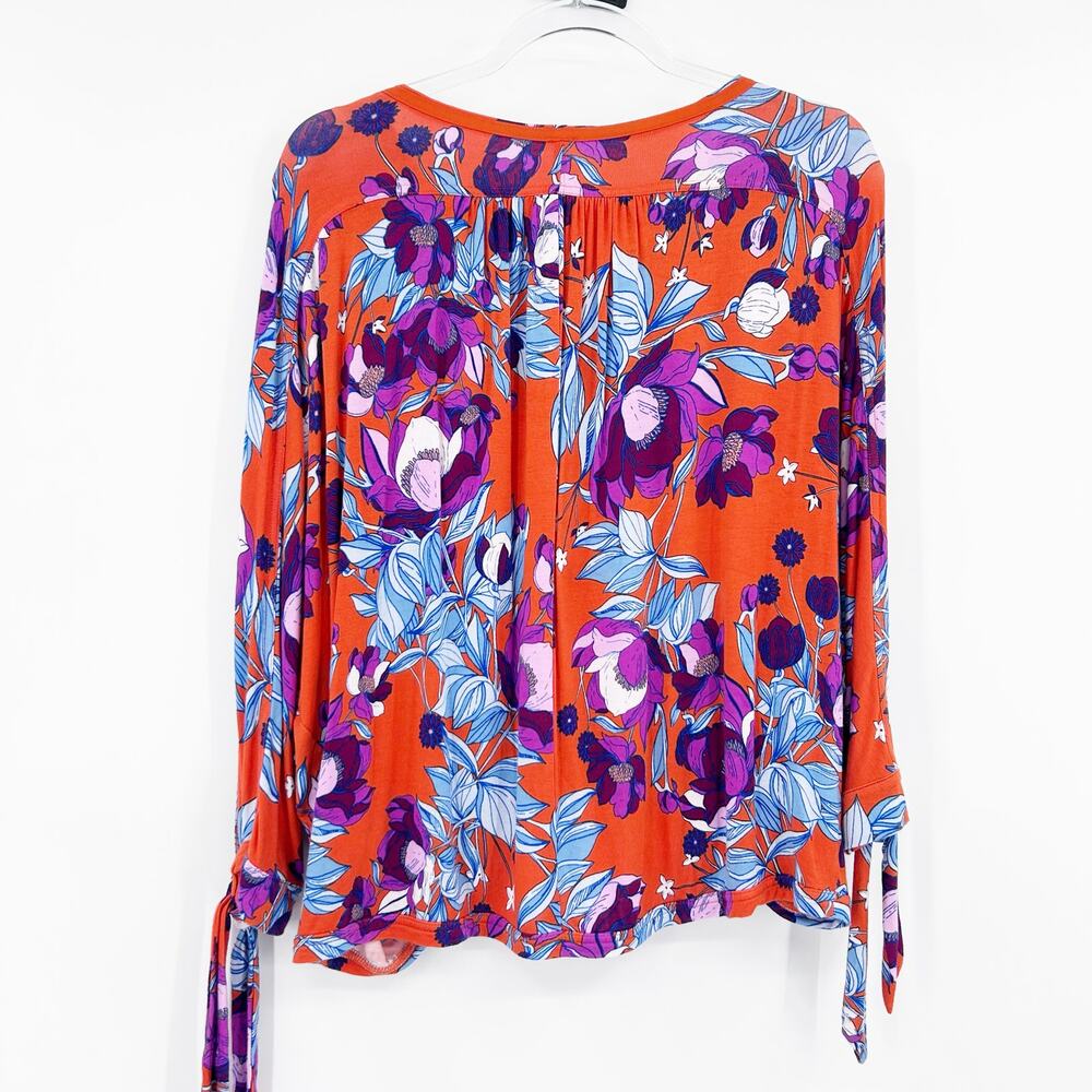 Free People Keepin’ On Orange Floral Tie Sleeves Top 3/4 Sleeves Womens Sz S - Picture 8 of 12